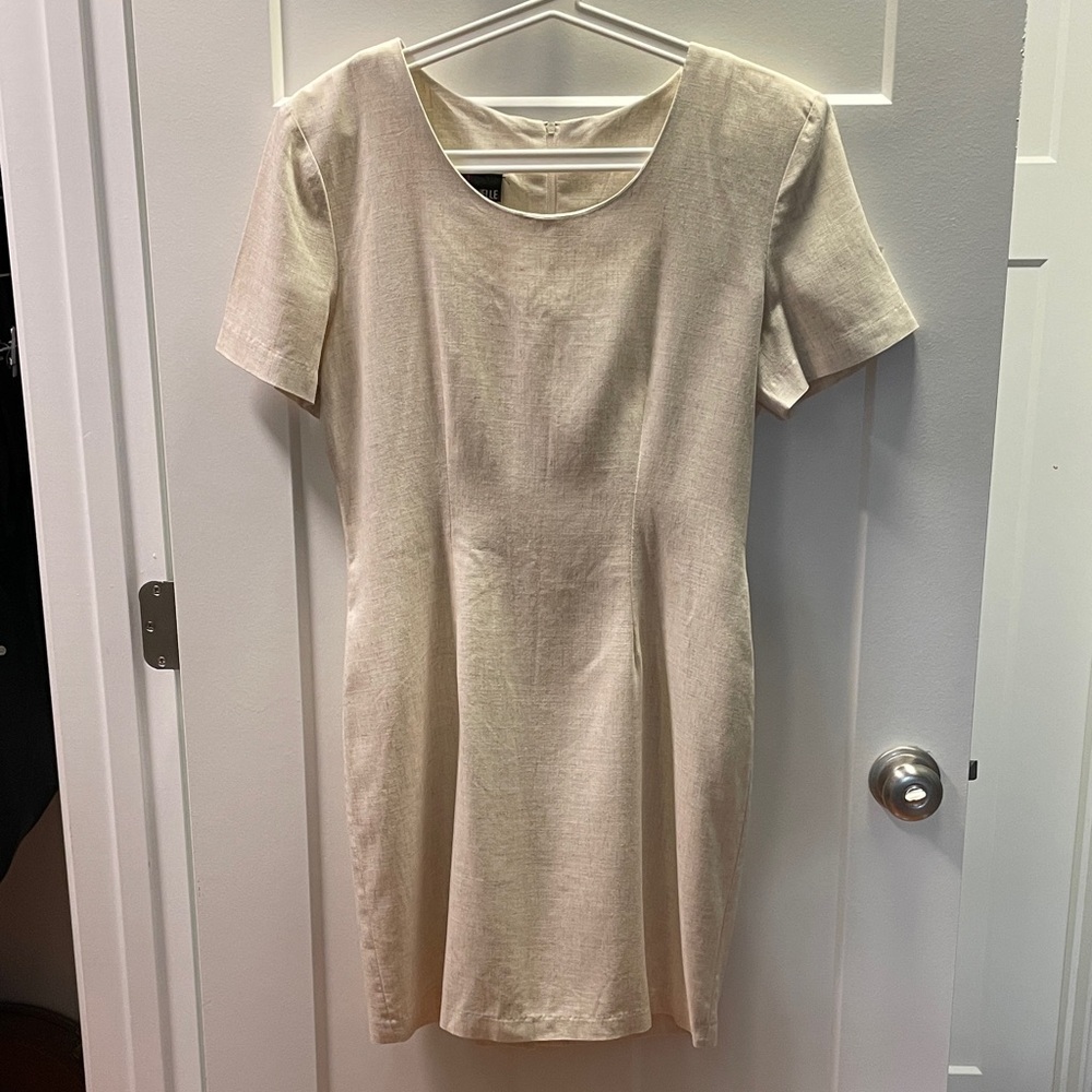90s Linen Cream Short Sleeve Shift Dress